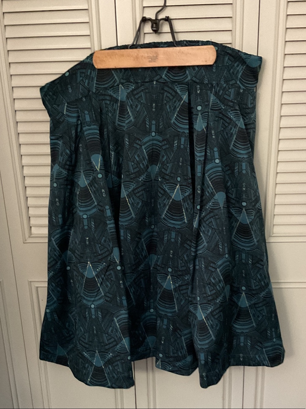 Melissa McCarthy Teal and Black Geometric A-Line Skirt